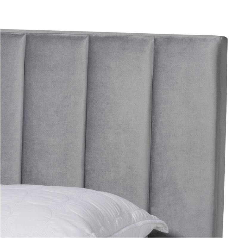 Exmore Upholstered Sleigh, King Bed, Grey Velvet 80.30'' W X 83.30'' L X 47.00'' H, King, Gray