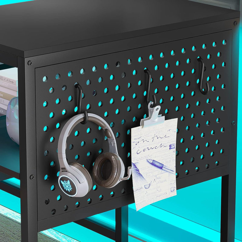 Larrie 59.01'' W Rectangle Computer Desk L-Shaped Computer Desk with Power Outlet and USB Ports, Black