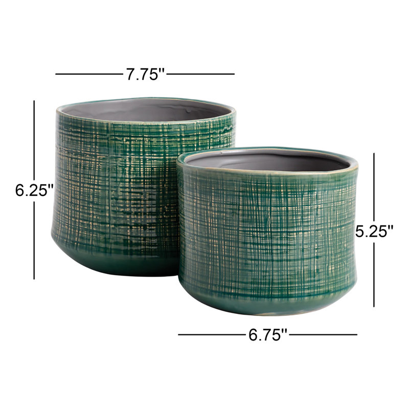 Phoenix Treille High-Gloss Ceramic Pots in Green, Set of 2, Green