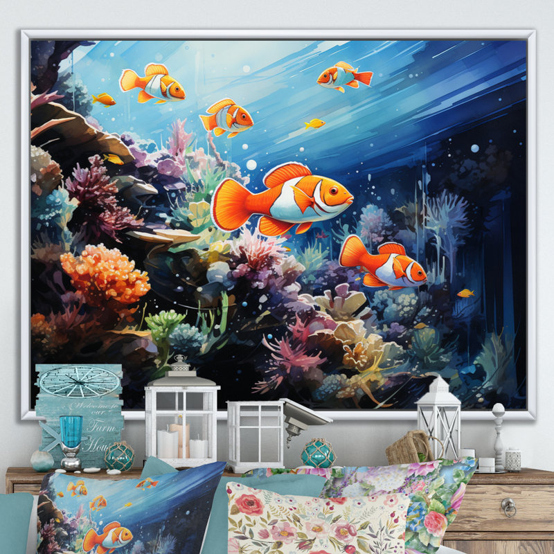 Aquariums, merveilles marines - impression, Cadre flottant blanc, H 24 po x l 32 po x P 1 po