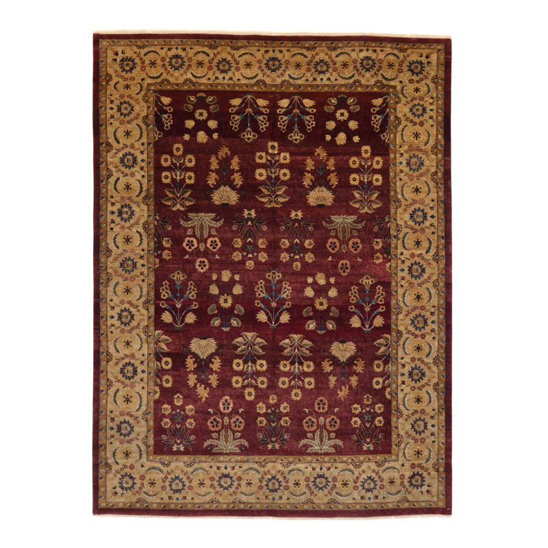 Tapis oriental en laine noué à la main bourgogne / ivoire / bleu / bleu sarcelle, Rectangle de 10 pi 3 po x 16 pi 1 po
