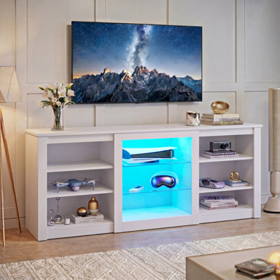 Modern TV Stand for 65 Inch TV, Entertainment Center with Adjustable Open Shelves & LED Lights, Sturdy Media Console for Living Room, Bedroom,Gaming