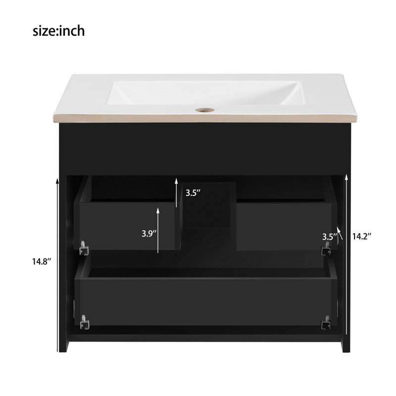 Armoire murale 24 po avec tiroirs et armoire latérale autonome 24 po, Noir