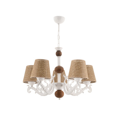 Lustre élégant en métal, finition blanche et naturelle, 21,7 po x 13,4 po x 25,6 po | 5 x douilles E27 (40 W maximum) | Certifié IP20, parfait pour le salon et la salle à manger, luminaire élégant et fonctionnel
