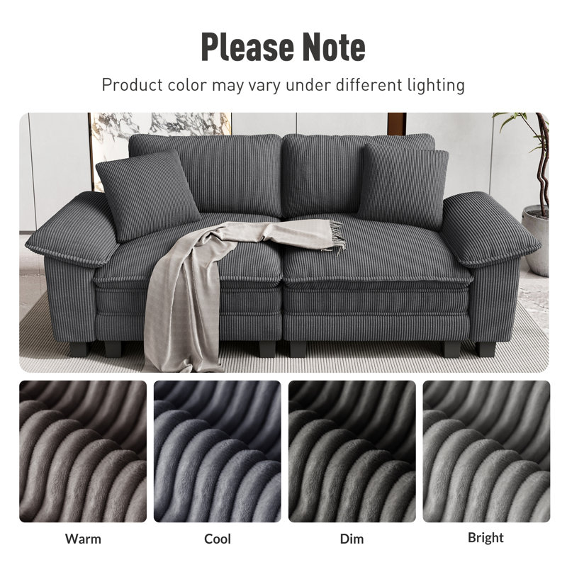 Fauteuil 53,5 po Comfy Cloud Couch, Velours côtelé gris pâle