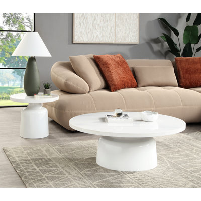 Contemporary Engineered Marble End Table With White Gloss Accent High