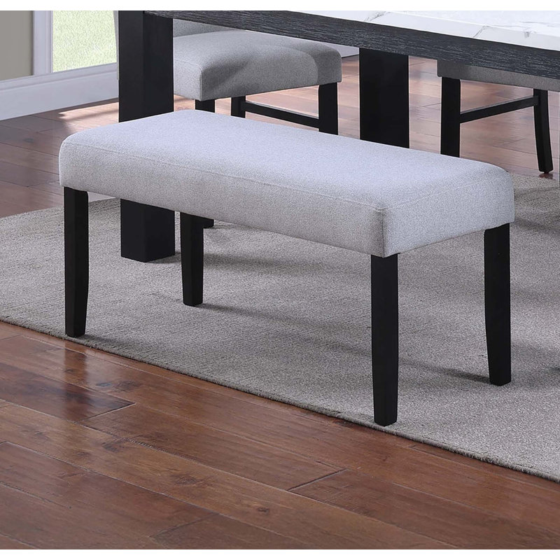 Banc de salle à manger rembourré en tissu souple contemporain 1pc avec pieds en bois, Gris clair / Charbon