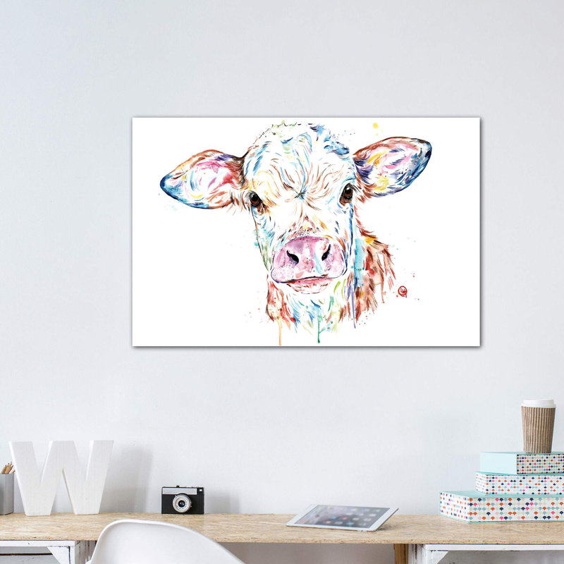 «Manitoba Cow» par Lisa Whitehouse - impression d'art graphique, H 32 po x l 48 po x 1,5 po, Toile tendue, Pas de tapis