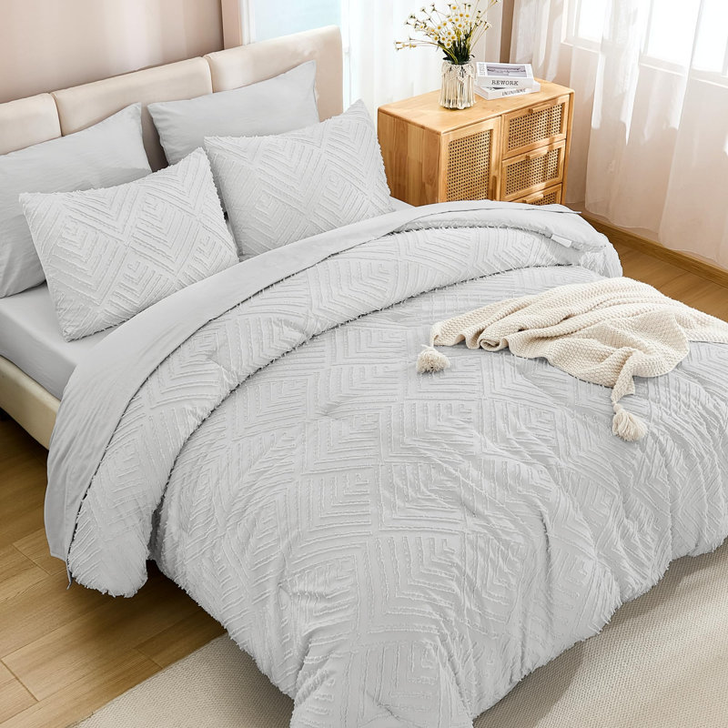 Andency California King Size Comforter Set with Sheets Light Grey - 7 Pieces Bed in a Bag Cal King Boho Tufted Lightweight Bedding Sets with Comforter, Sheets, Pillowcases & Shams