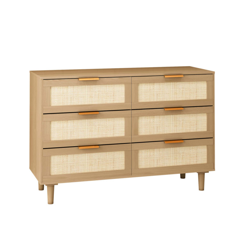 Commode 6 tiroirs en rotin au design naturel pour le rangement de la chambre à coucher et du salon