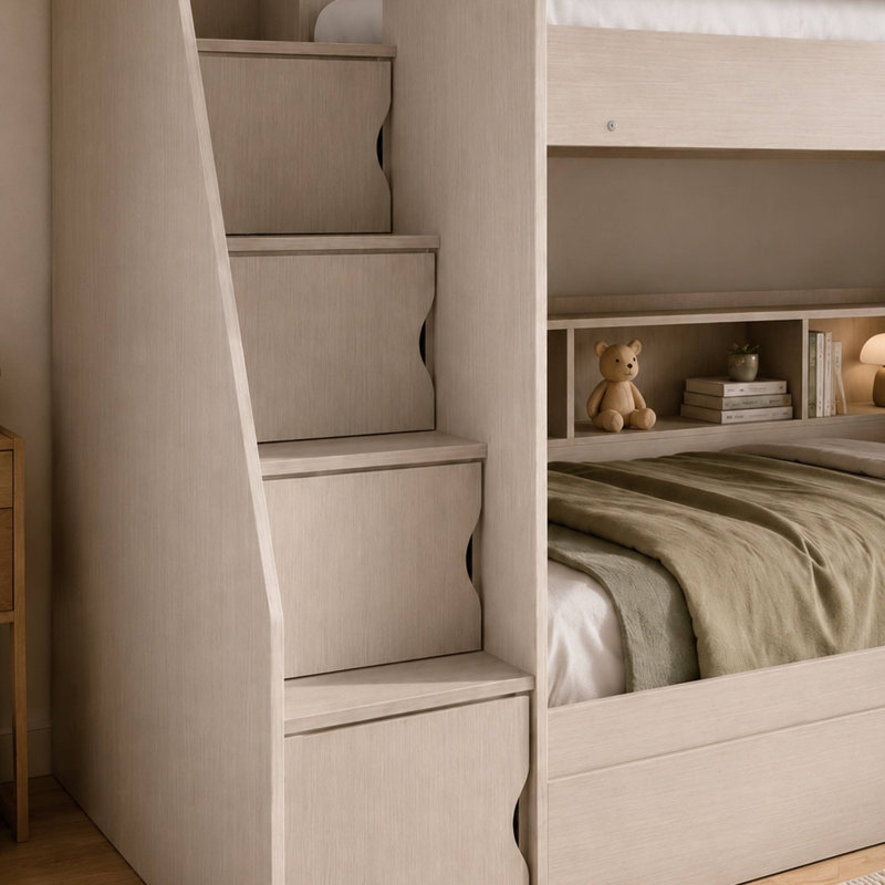 Caleb Single (3') Bunk Bed with Storage Included, White Wood