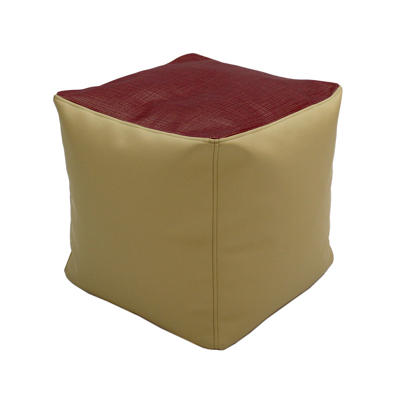 SoftScape Faux Leather Pouf, Raffia Sand Faux Leather