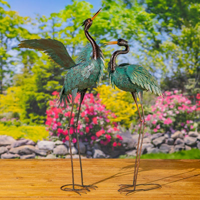 Hand-Painted Black & Teal Heron Assorted Garden Figurines (Set of 2)