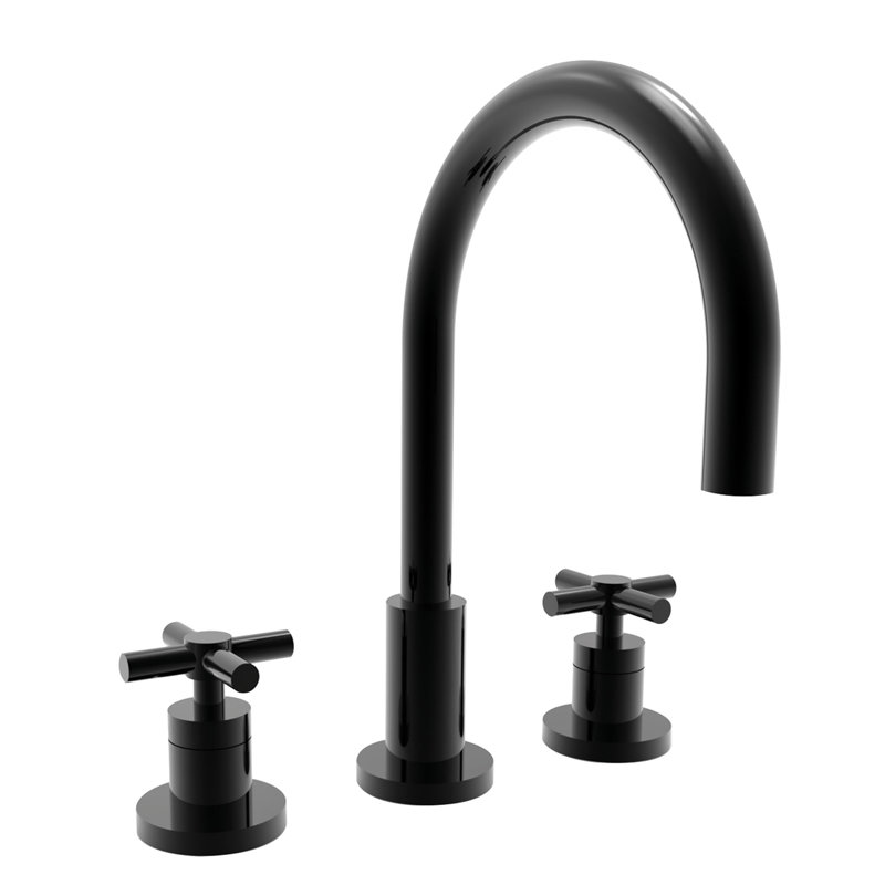 East Linear Widespread Bathroom Faucet with Drain Assembly, Gloss Black