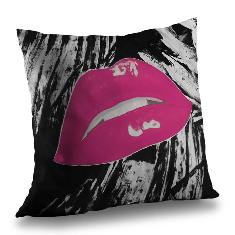 Kissable Pink Glossy Lips Throw Pillow - Bedroom Decor Insert, Square 14"