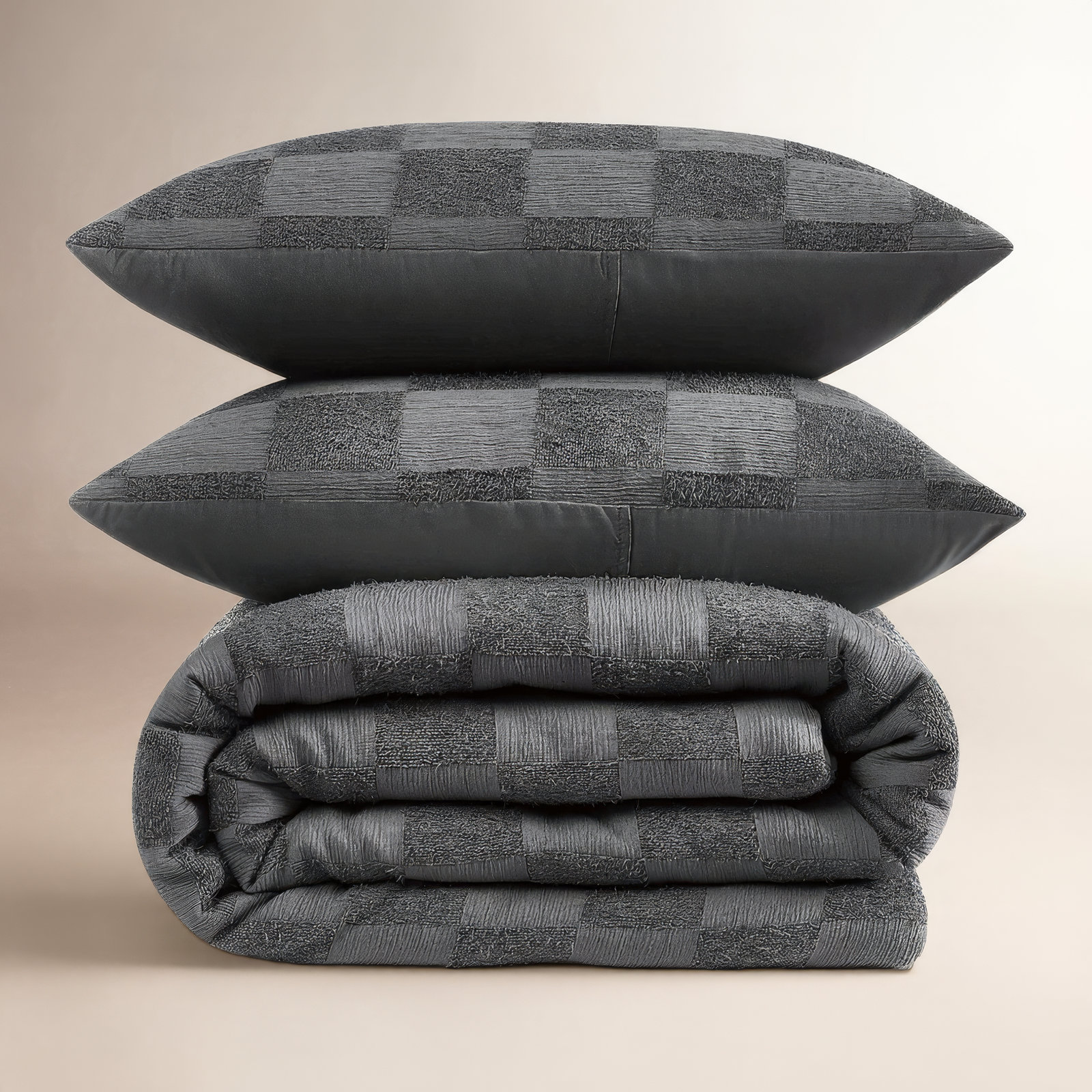 Lora Comforter Set, Gray, King Comforter + 2 King Shams