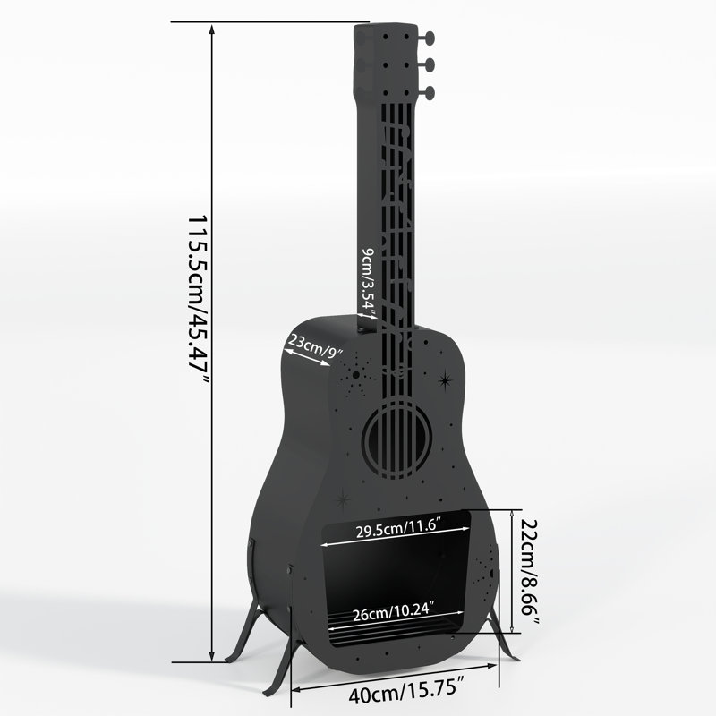 Guitar Shaped Fire Pit, Outdoor Wood-Burning Chiminea