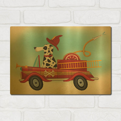 « K9 Fire Department 2 » de Ryan Fowler, tableau mural en métal doré, 40,6 cm x 30,5 cm