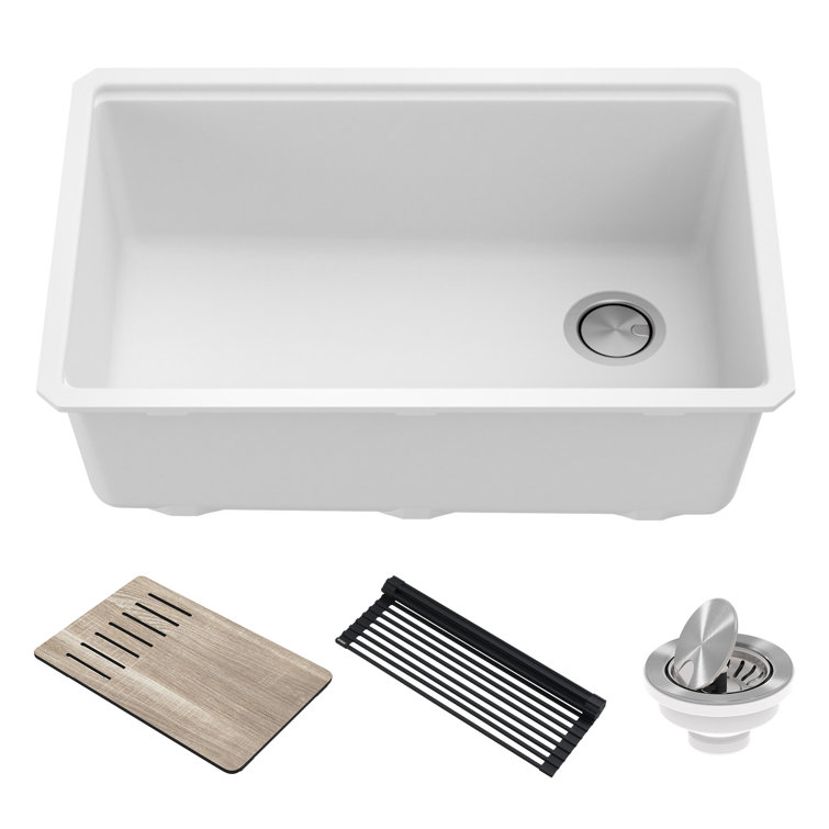 KRAUS Bellucci 30in. Undermount Workstation Granite Kitchen Sink with Accessories