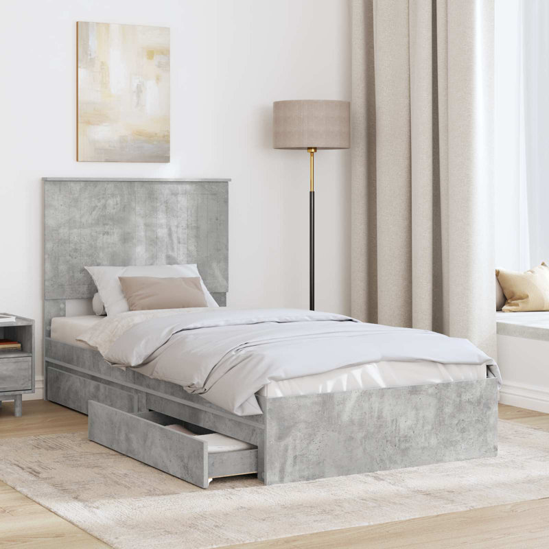  Bed Frame With Drawer Engineered Wood, Single (3'), Concrete Grey