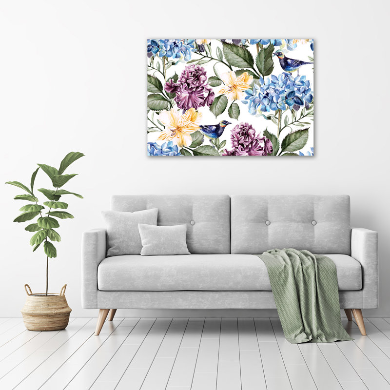Flowers And Birds - Wrapped Canvas Print
