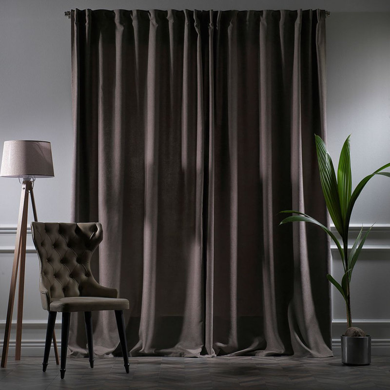 Room Darkening Single Curtain Panel, 130cm Width x 295cm Drop, Light Brown