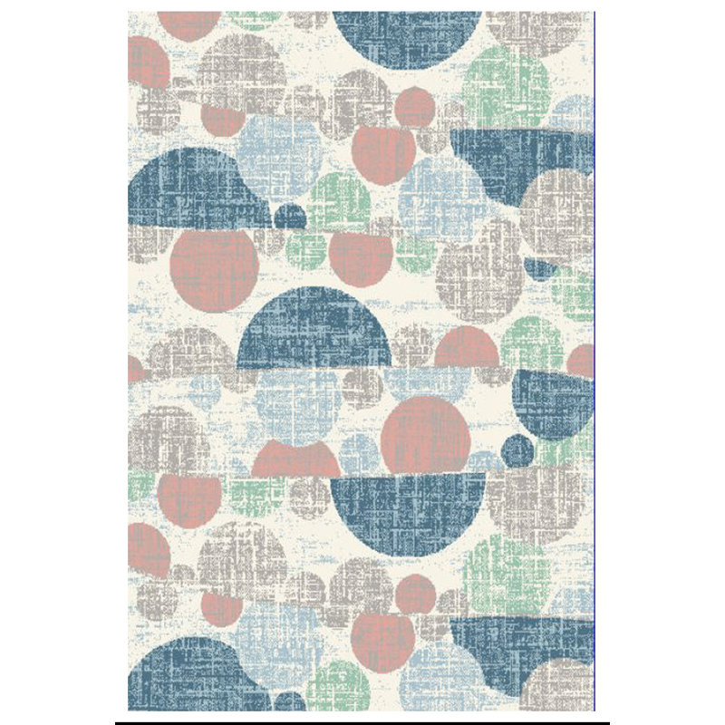 Tapis tissé à la machine ivoire/bleu/rose, Rectangle 5 pi 3 po x 7 pi 3 po