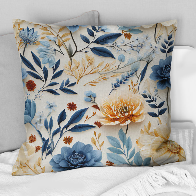 Motif botanique méditerranéen à motif floral - imprimé floral, H 16 po x l 16 po