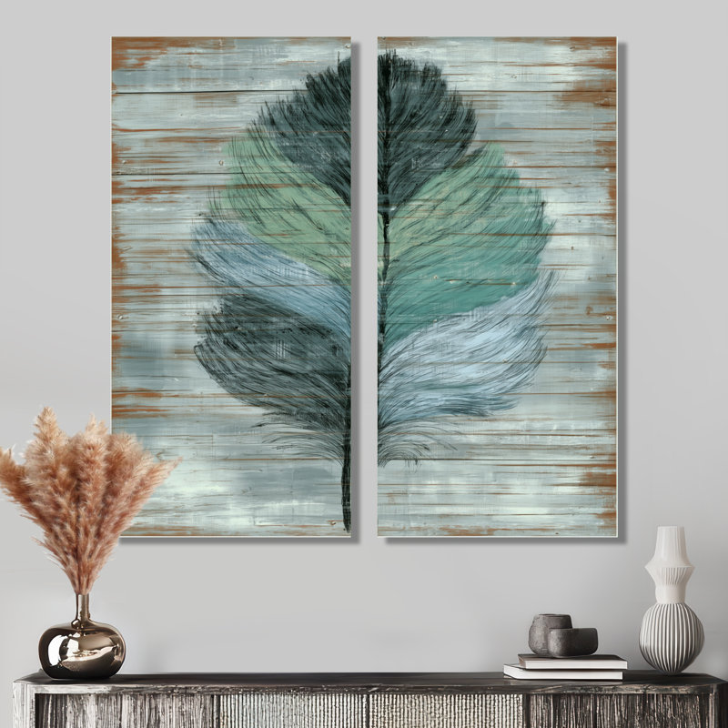 «Boho Wood Texture Feather», art mural sur toile, art mural encadré vert, H 32 po x l 32 po, Toile tendue, Ne s’applique pas