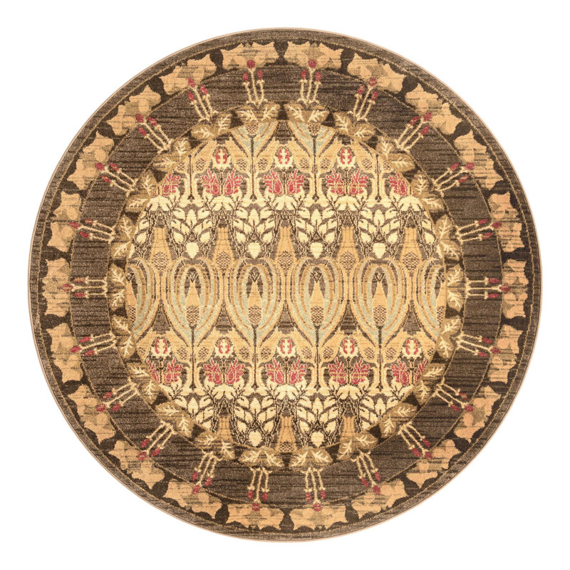Tapis brun Ikat Moore, Rond 5 pi 1 po