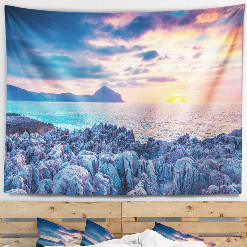 Tapisserie cofano avec accessoires suspendus en polyester de coucher de soleil sur monte incluse, H 68 po x l 80 po