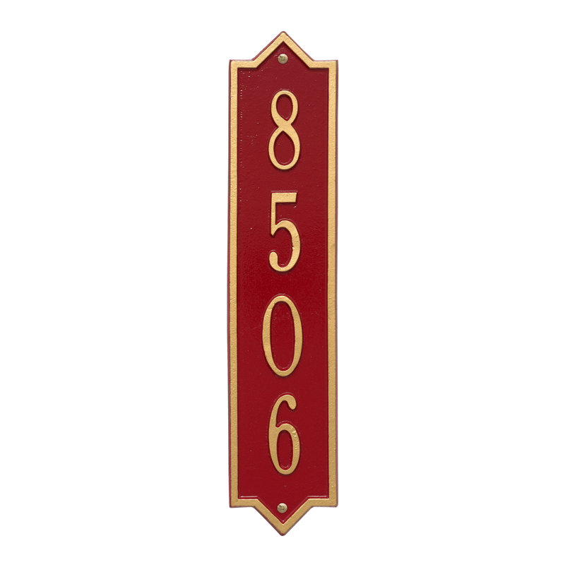 Plaque d'adresse murale verticale personnalisée 4 lignes Norfolk, Oui, Rouge / or