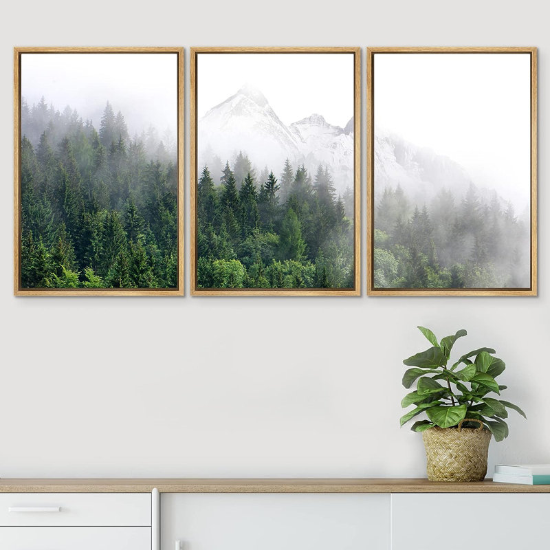 «Winter Mountain Misty Forest View Nature Wilderness», reproduction sur toile 3 pièces, Encadré naturel