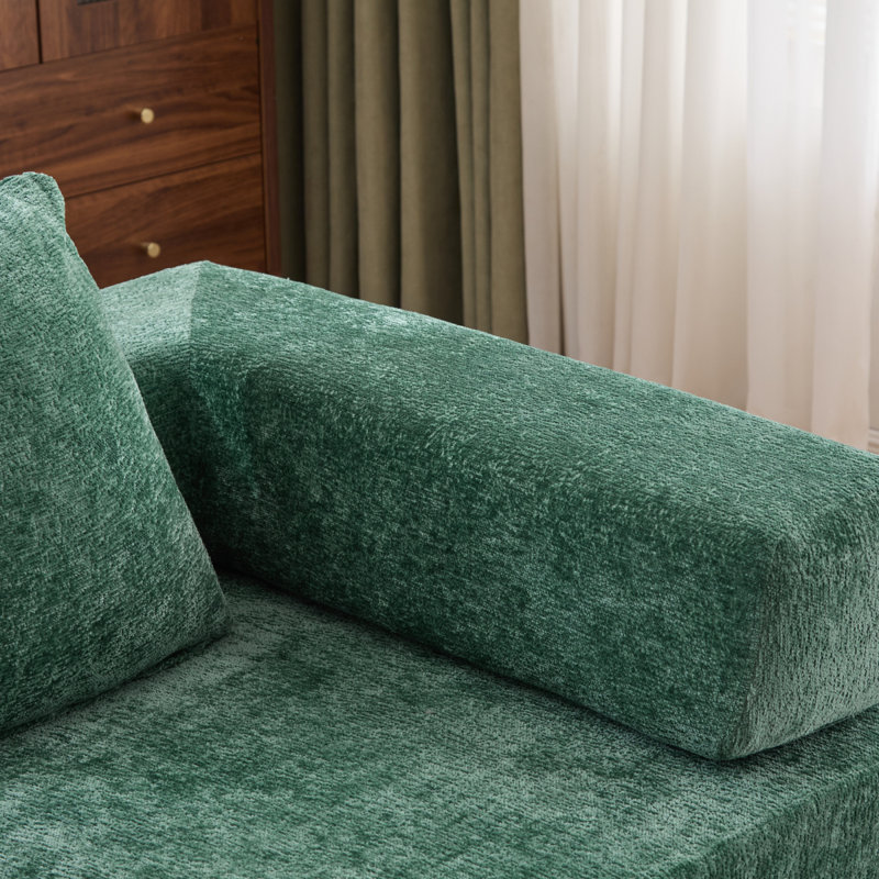 Canapé de plancher, canapé à compression, canapé-lit de plancher convertible avec accoudoirs de soutien dorsal, canapé-lit de salon confortable, tissu en chenille, pour chambre à coucher de salon (vert foncé)