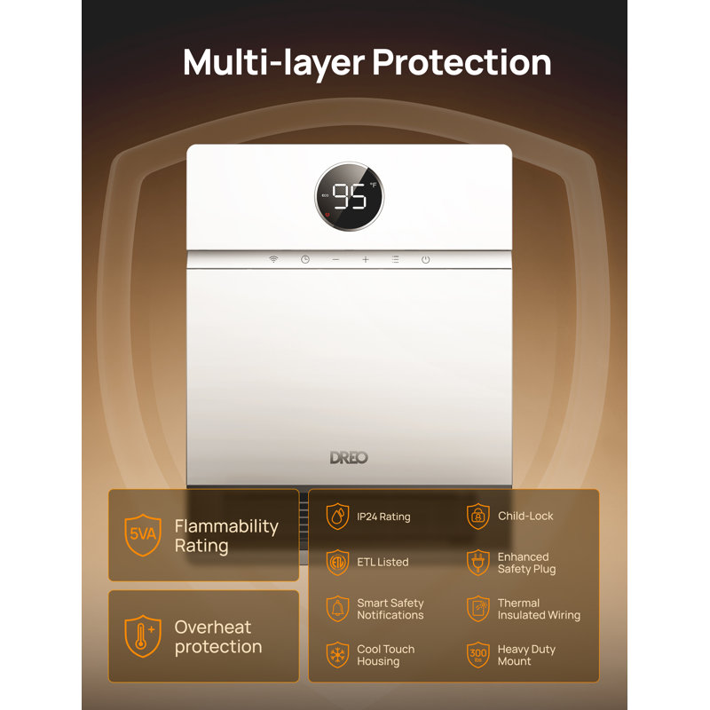 Chaufferette murale Dreo pour la salle de bain, radiateur électrique de 1500 W avec prise Alci, Ip24, oscillation à 30 °, thermostat réglable, télécommande, fonctionne avec Alexa, minuterie de 24 heures, chauffage facile à installer pour la chambre à coucher
