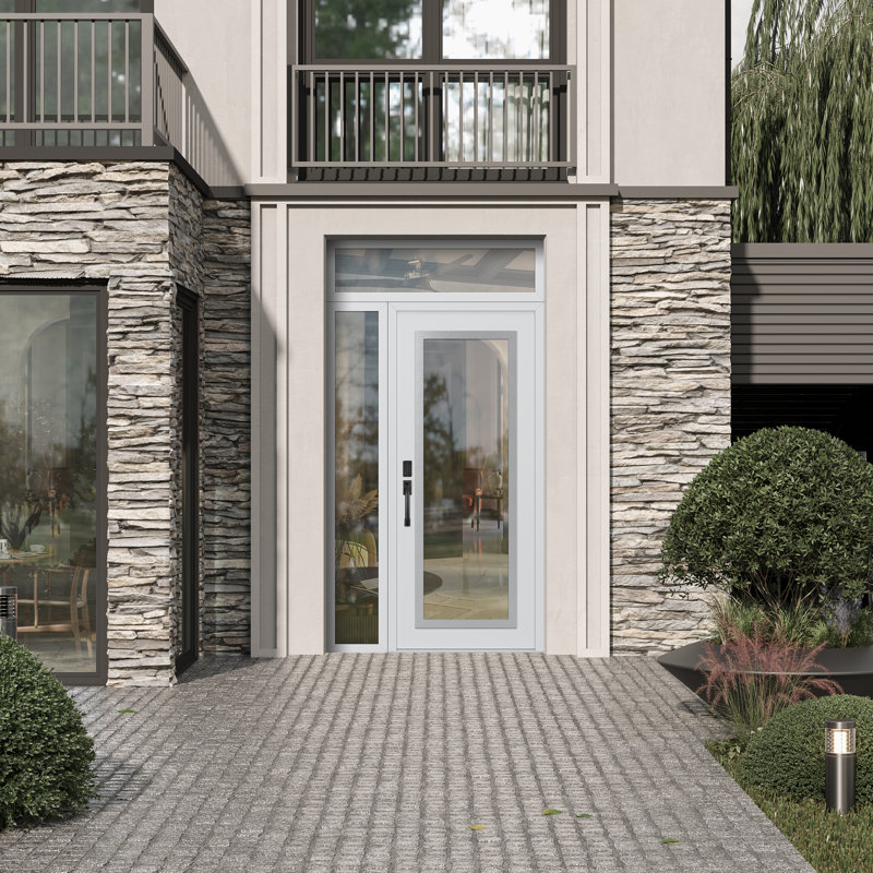 Panneau d'entrée en acier argenté blanc / blanc avec porte latérale avant et traverse, Droite, L 51,25 po x H 95,69 po