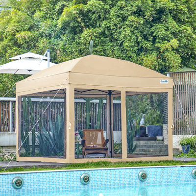 Quictent 10'x10' Pop up Canopy Tent with Netting, One Person Instant Setup Screen House Room Tent Screened- 4 Magnetic Doors Waterproof (Khaki)