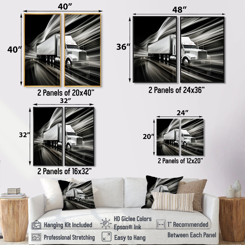 Camion, 53 pi, translucide Rhythms I - art mural gris, H 40 po x l 40 po, Impression encadrée flottante, Blanc