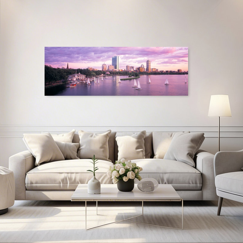 «Dusk Boston Ma», art contemporain abstrait, art mural de la ville, H 20 po x l 60 po