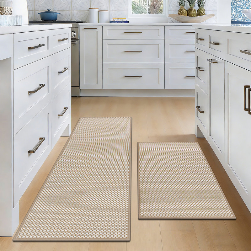 Anti-Fatigue Non-Skid Waterproof Cushioned Kitchen Mat (Set Of 2), Beige/White
