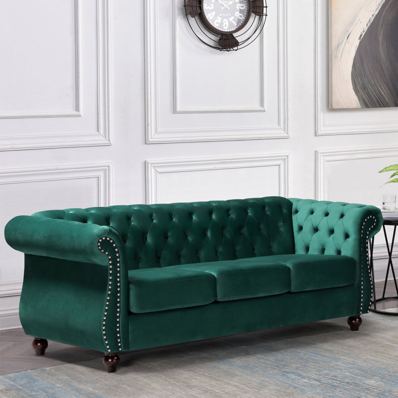 82.6'' Velvet Sofa, Green 