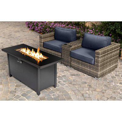 Lsi 2 Person Seating Group With  Sunbrella Cushions And Rectangle Metal Firepit