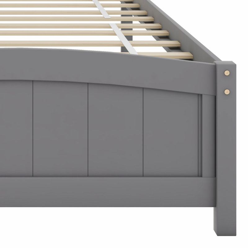Lit plateforme en bois avec tête de lit, pied de lit et lattes en bois, Gris