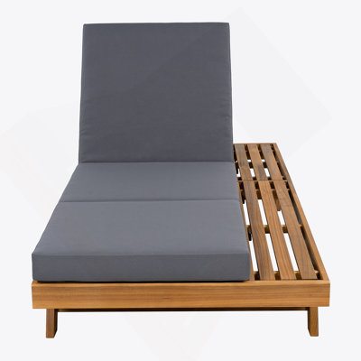 LOUNGE CHAISE SET, SPACE AVAILABLE ON ONE SIDE,ACACIA SOLID WOOD WITH LOUNGE CUSHION (DARK Gray & TRIPLE FOLD) - MATCHING CREAM VERSION AVAILABLE