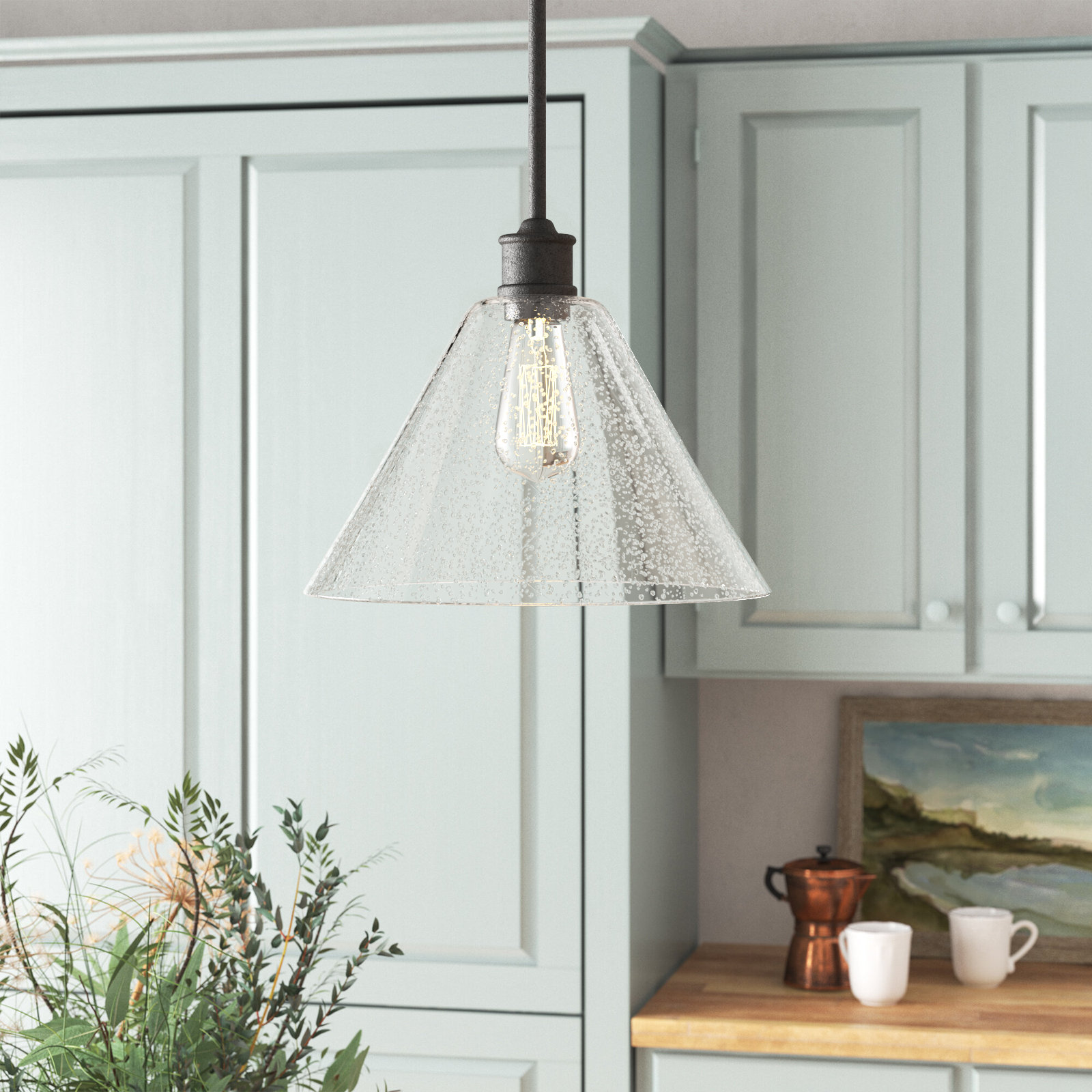 Agnew Single Light Glass Dimmable Pendant, Midnight Black