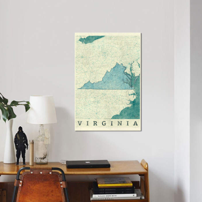 «Virginia Map», impression sur toile, H 40 po x l 26 po x P 1,5 po, Toile tendue, Pas de tapis