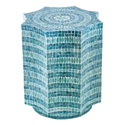 17x17x20 Inches Blue Multi Stool With Inlay Design, Stylish Decor For Living Rooms, Can Be A Side Table, 80% 20% Pedestal And Floral Texture, Good Entryways, Serve As Or