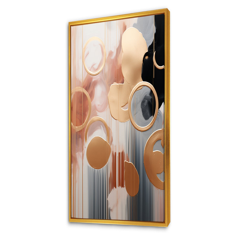 Or et formes abstraites dorées harmonie I - formes abstraites, art mural, Cadre flottant doré, H 60 po x l 28 po x P 1,5 po