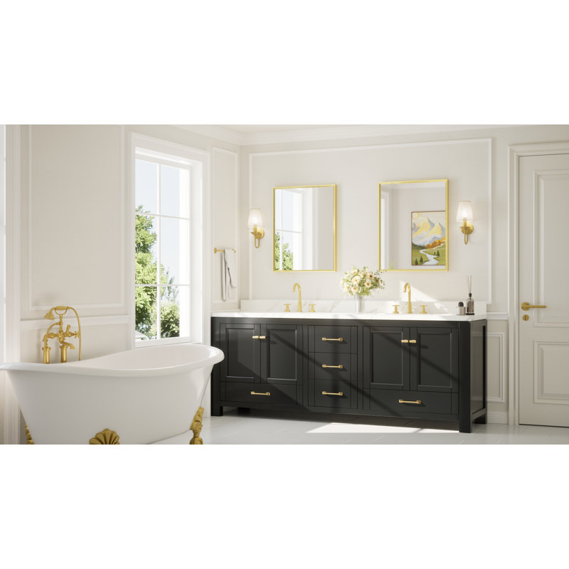 Miroir de salle de bain avec cadre en aluminium et verre trempé, 30 po x 24 po, Or brossé, Rectangulaire