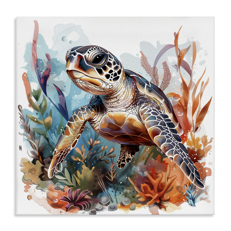  Art mural sur toile «Drifting Sea Turtle» par LSR Design Studio, H 17 po x l 17 po